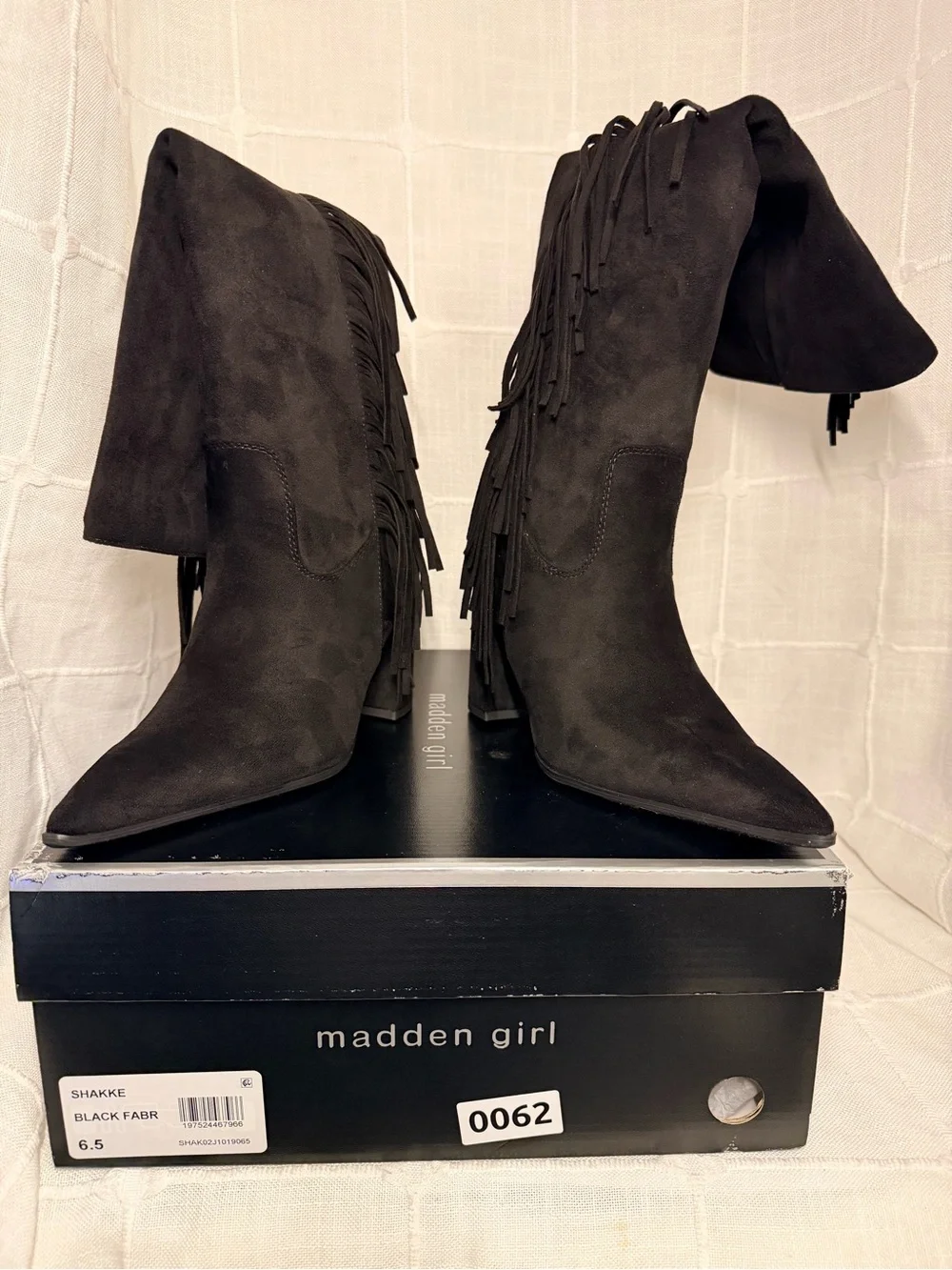 Madden Girl Shakke Black Fringe Western Knee High Boots 6.5 NIB